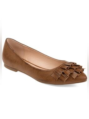 Journee Collection Judy Tan Ruffled Pointed Toe Ballet Flats NIB Size 7.5